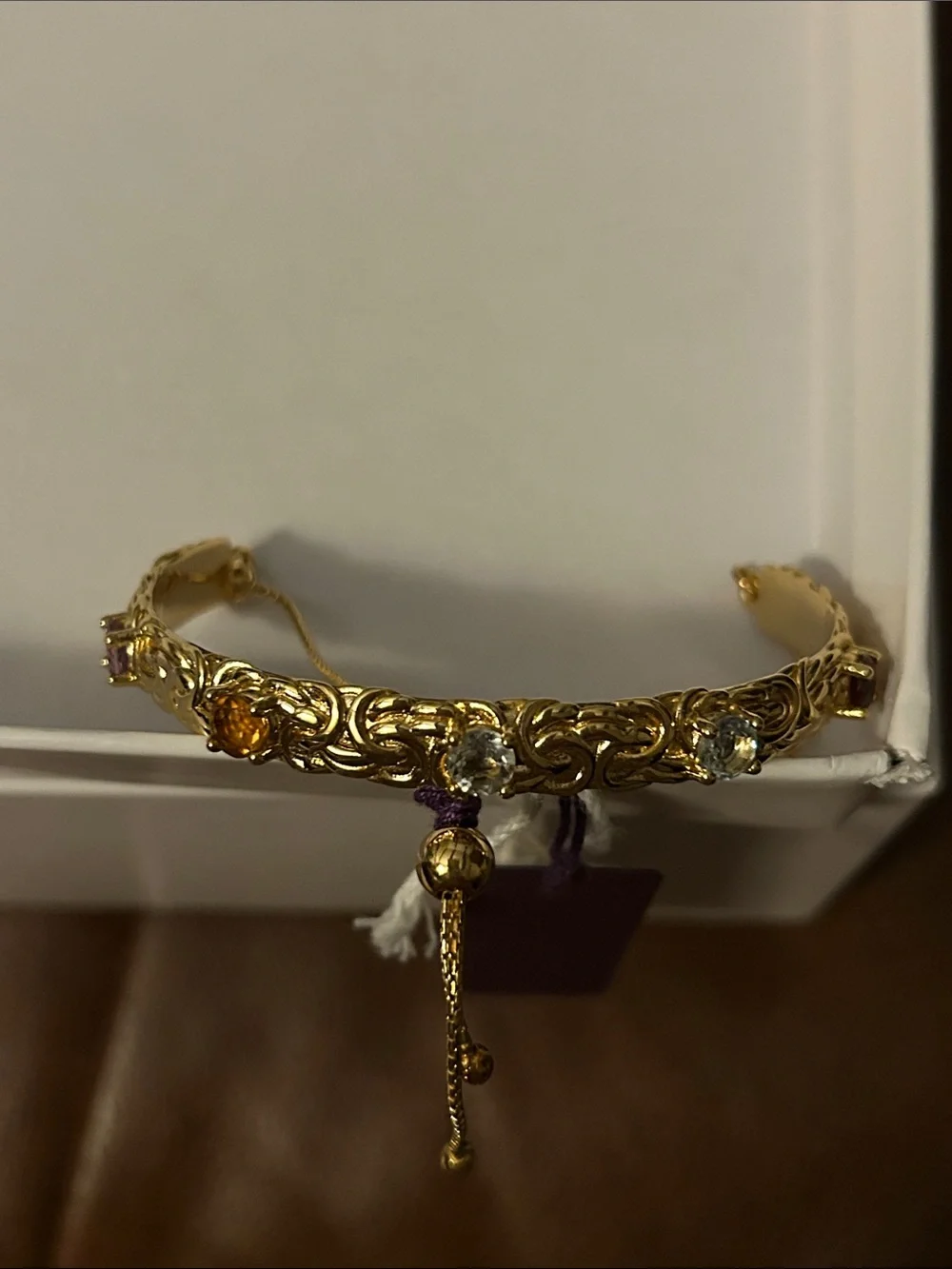 Donna Gemma adjustable multi gem Byzantine Bolo bracelet.